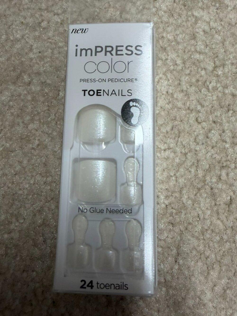 Kiss imPRESS Color Press-On Toenails Pearlfection Pearly White Pedicure NIB